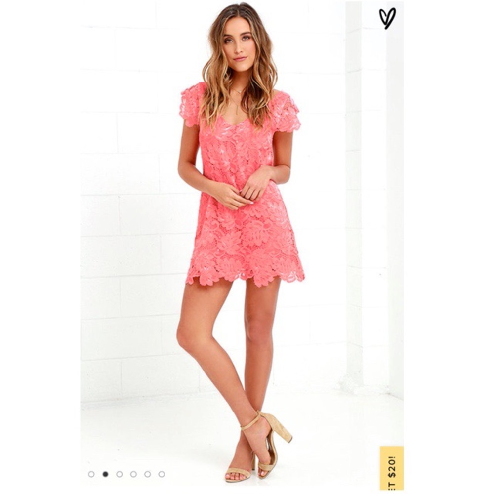 BB Dakota Jacqueline Coral Pink Lace Shift Dress